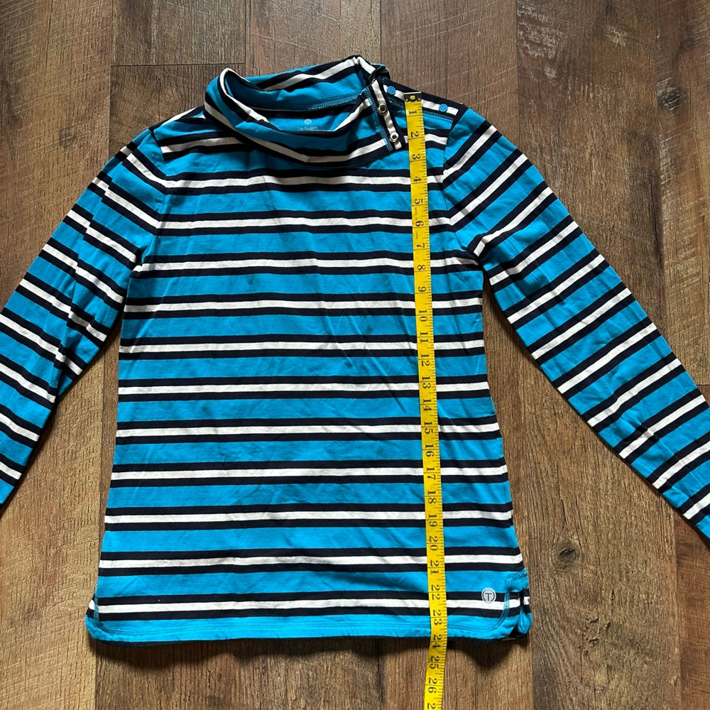 Women's T by Talbots Long Sleeve Tee S Blue White Striped - Picture 9 of 10